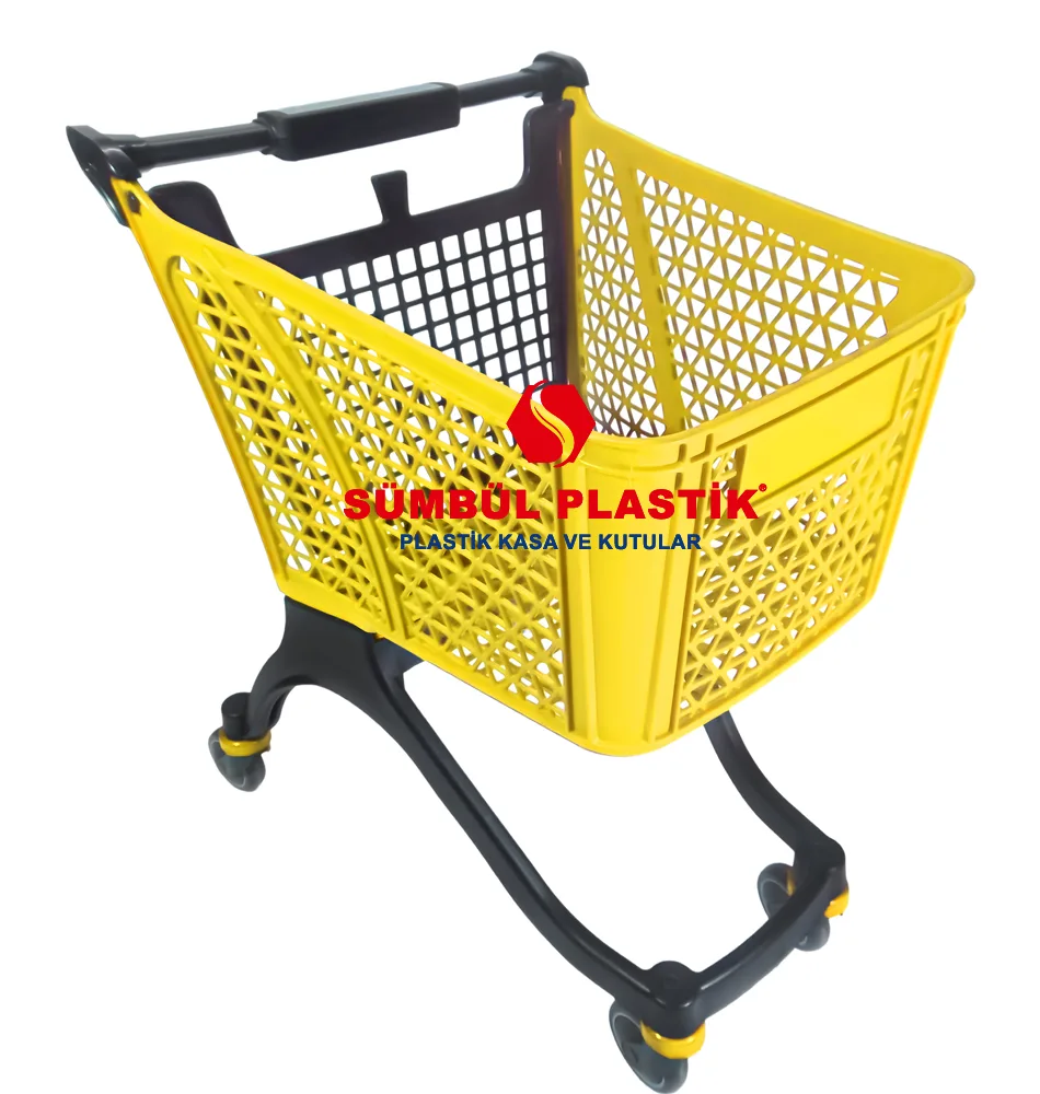 80-lt-plastik-market-arabasi-sari 80 Lt Bebesetsiz Alışveriş Arabası - Görsel 1