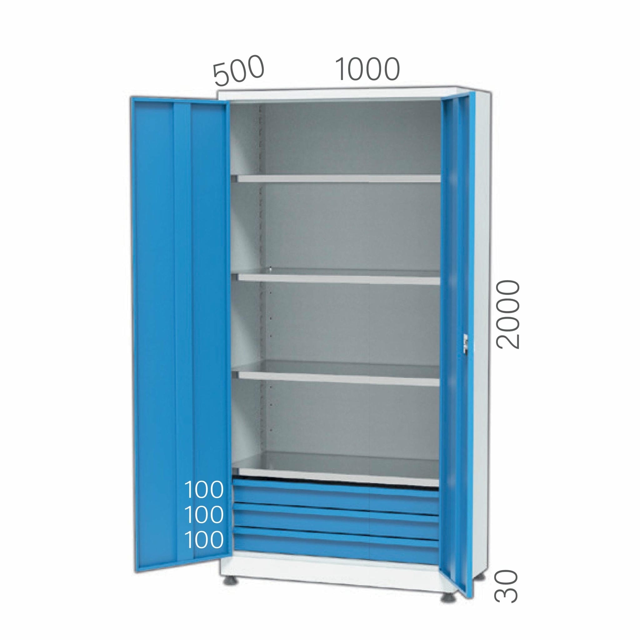 malzeme-dolaplari-6341-scaled 6341 – 3 ÇEKMECELİ, 4 AD.SABİT RAFLI, KİLİTLİ KAPILI MALZEME DOLABI - Görsel 1