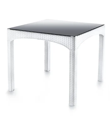 S-2576 Rattan Kapalı Camlı Kare Masa (Temperli)